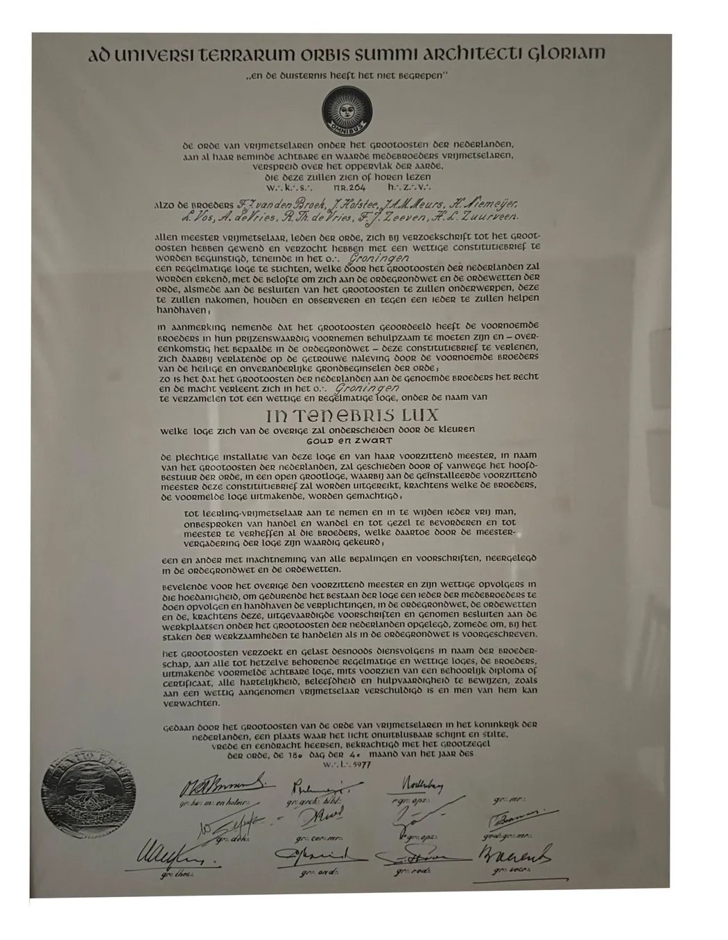 Historisch document over de vrijmetselarij